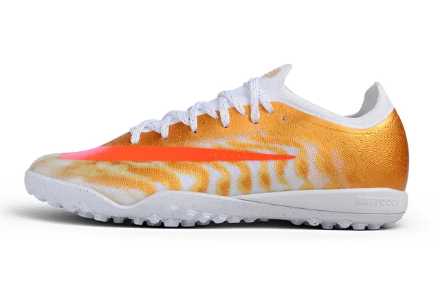 Nike Orange White Knit Upper Metallic Wave Print Artificial-Grass Soccer Shoes
