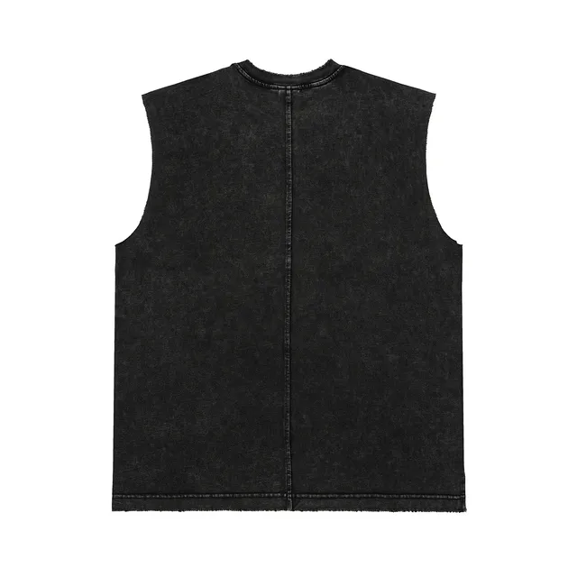 Black and Maroon Graphic-Print Distressed Sleeveless Vest Top