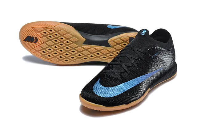 Nike Black Blue Knit Upper Gum Rubber Outsole Indoor Soccer Shoes