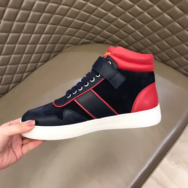 Salvatore Ferragamo High-Top Navy and Red Contrast Piping Sneakers