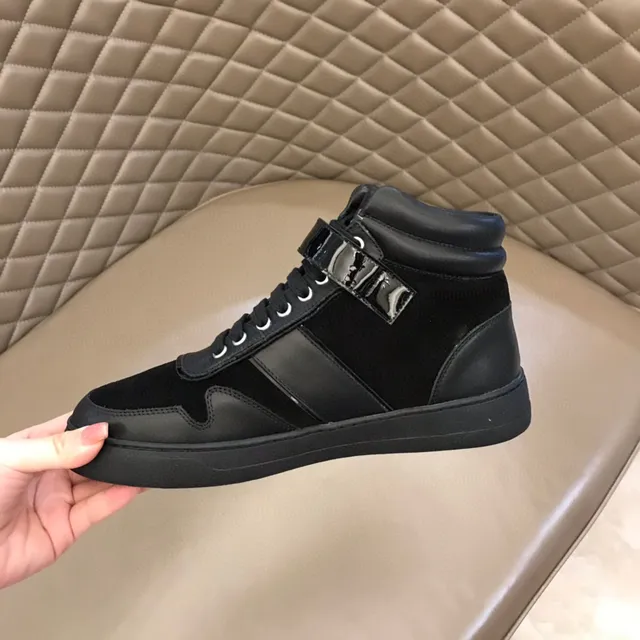 Salvatore Ferragamo High-Top Black Suede and Patent Leather Lifestyle Sneakers