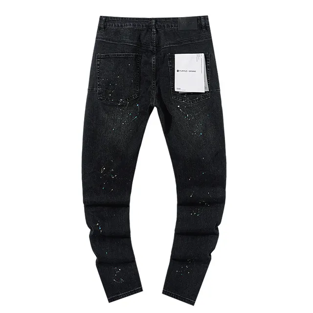 Purple Brand Distressed Paint-Splattered Black Denim Jeans