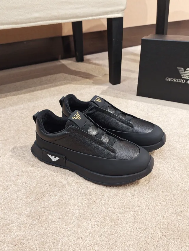 Emporio Armani Black Slip-On Leather Platform Sneaker