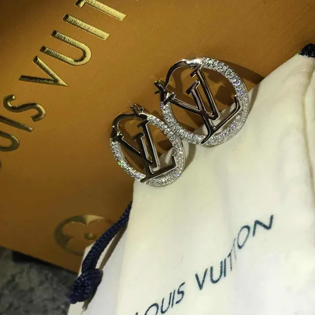 Louis Vuitton Gold Pink Circular Hoop Pavé Crystal Earrings