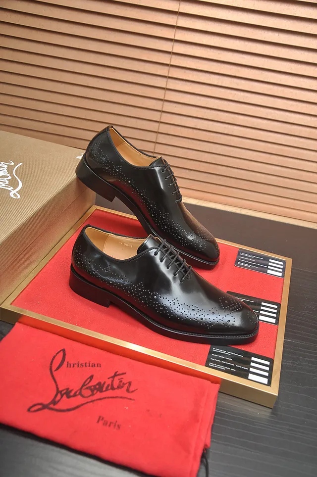 Christian Louboutin Black Red Glossy Patent Leather Full Perforations Brogue