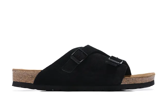 Birkenstock Arizona Black Suede Dual-Buckle Slippers