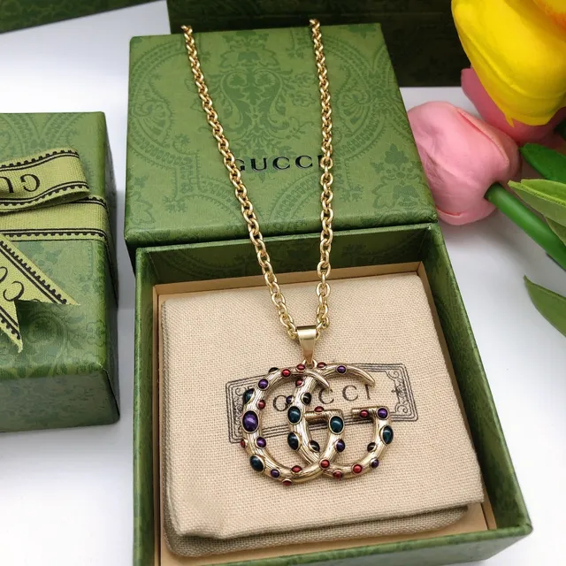 Gucci GG Marmont Multistone Interlocking G Pendant Necklace