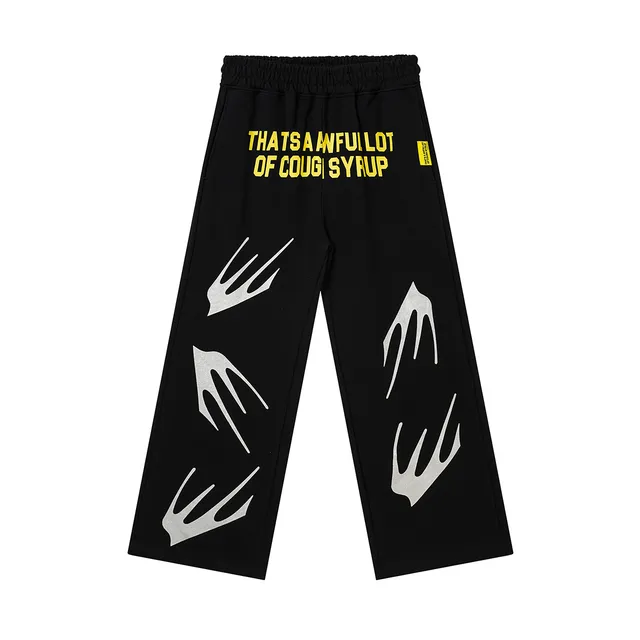 Black Graphic-Print Wide-Leg Relaxed Fit Sweatpants