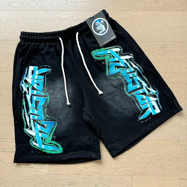 Black Graphic-Print Drawstring Waist Shorts