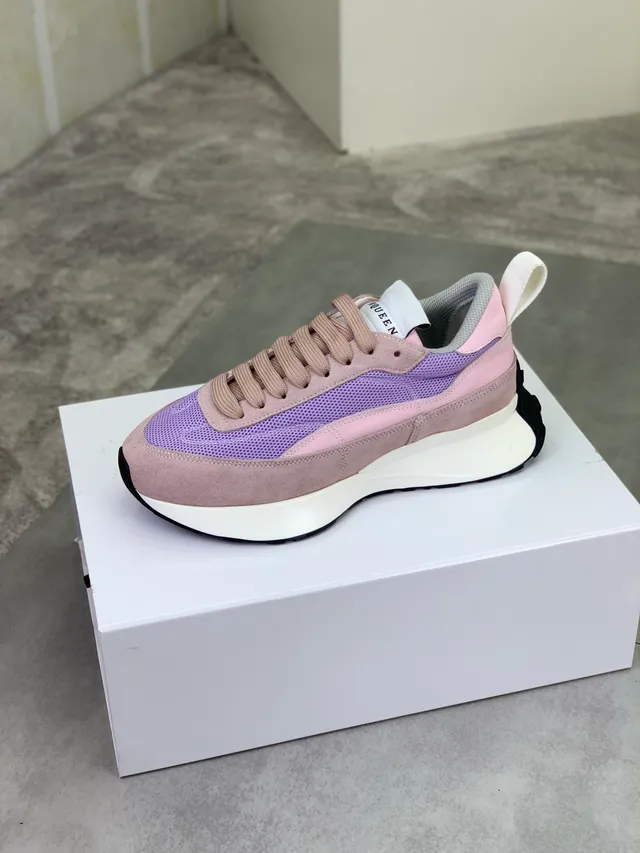 Alexander McQueen Purple Pink Oversized Platform Sole Mesh And Suede Paneling Chunky Sneakers