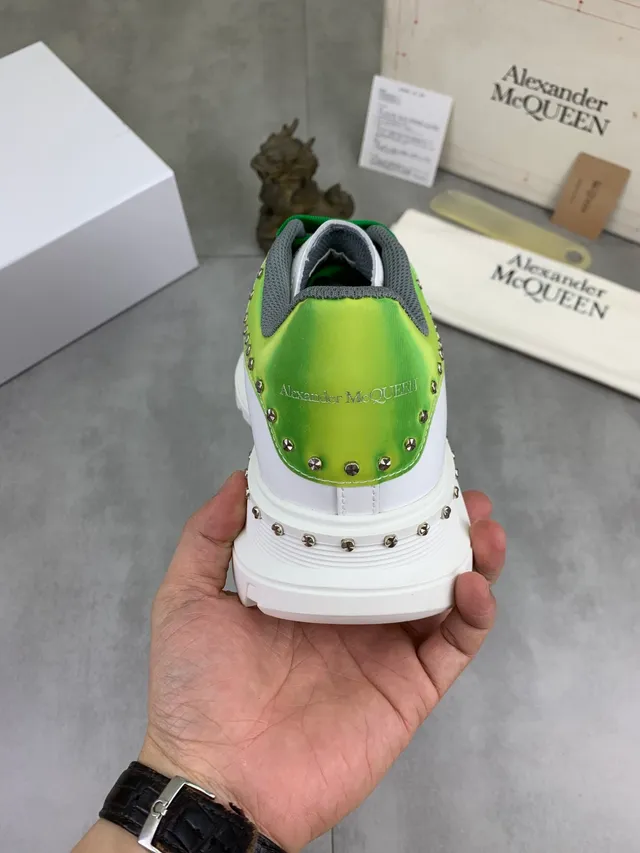 Alexander McQueen Oversized Sneaker White Lime Green Studded Platform Chunky Sneakers