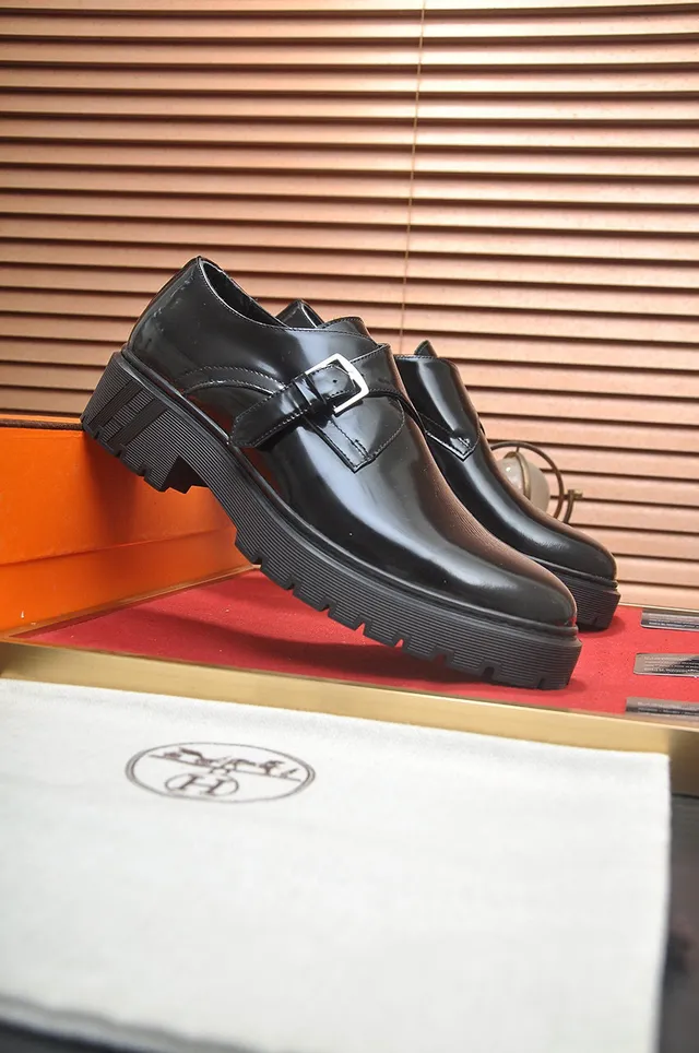 Hermès Buckled Monk Shoe Black Patent Leather Monk Shoes