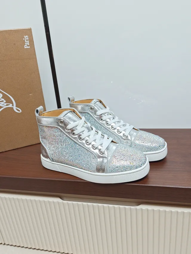Christian Louboutin Crystal-Embellished Metallic High-Top Lifestyle Sneaker