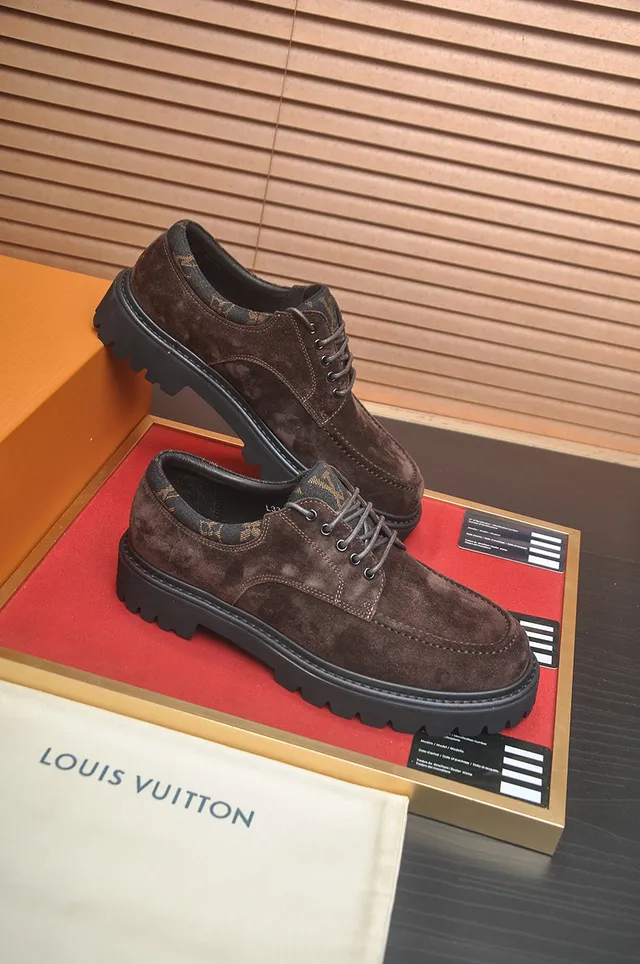 Louis Vuitton Brown Black Suede Upper Moc-Toe Construction Derby Shoes