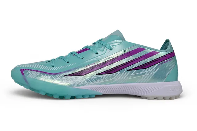 Adidas Blue Purple Iridescent Synthetic Upper Triple-Stripe Overlay Artificial-Grass Soccer Shoes