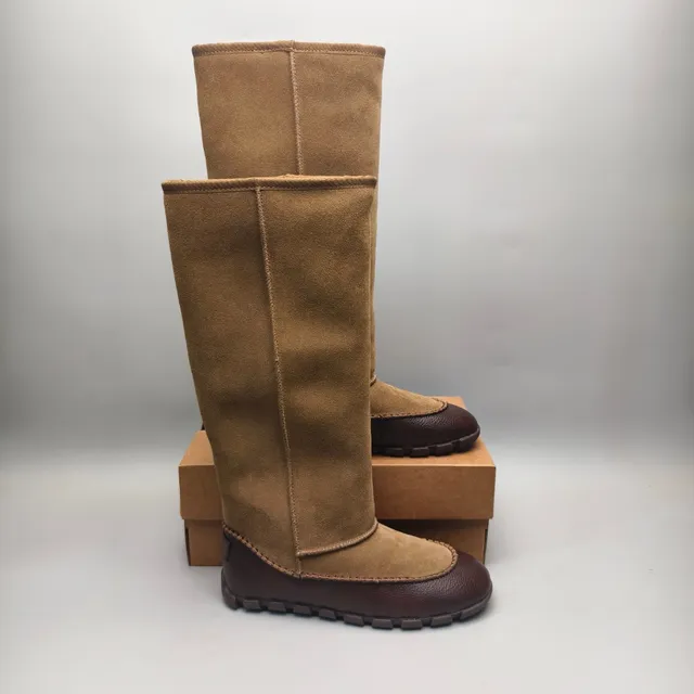 Tan and Brown Suede Two-Tone Knee Boot
