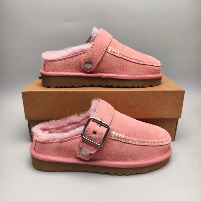 UGG Tasman Pink Suede Shearling-Lined Buckle Loafer