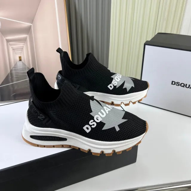 Dsquared2 Black White Knit Sock-Fit Upper Laceless Slip-On Lifestyle Sneakers