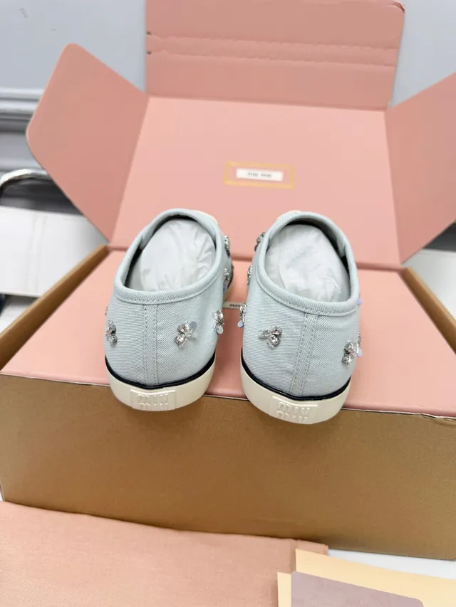 Miu Miu Wander Blue Beige Embellished Canvas Lifestyle Sneakers