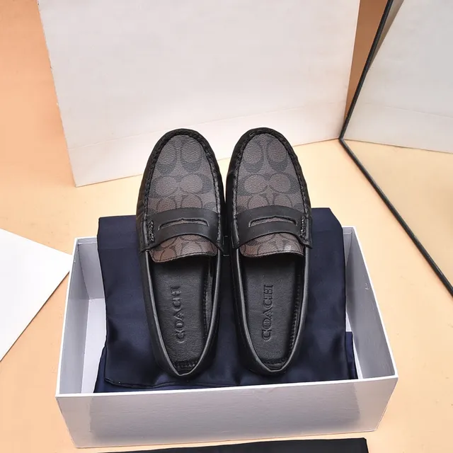 Coach Penny Loafer Black Brown Signature C Monogram Canvas Loafer