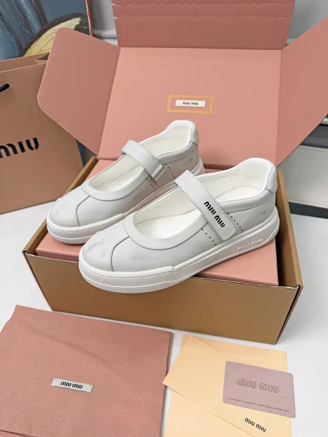 Miu Miu White Branded Strap Mary Jane Shoes