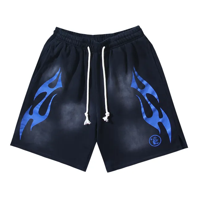 Black Gradient Flame Graphic Drawstring Waist Shorts