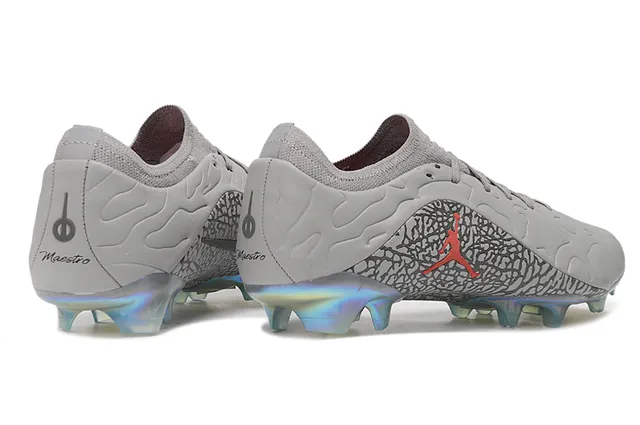 Air Jordan Gray Red Elephant Print Overlay Iridescent Holographic Outsole Firm-Ground Soccer Shoes