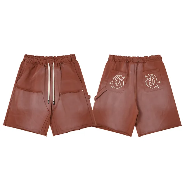Purple Blue Elastic Waist Patch Pockets Shorts