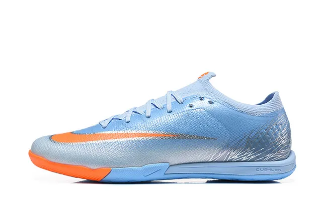 Nike MercurialX Blue Orange Low-Cut Knit Upper Metallic Silver Overlay Indoor Soccer Shoes