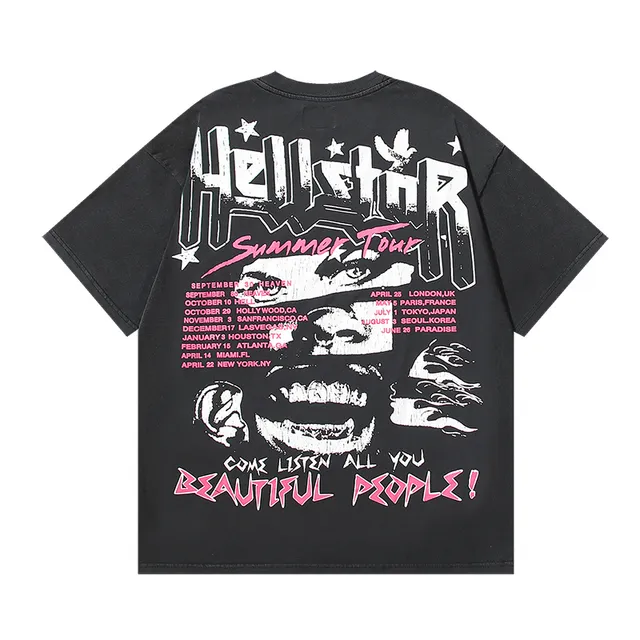Hellstar Black Pink Oversized Fit Screen-Print Graphic T-Shirt