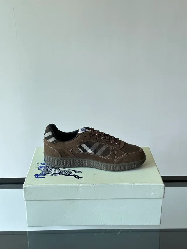 Burberry Brown Black Suede Upper Nova Check Panel Lifestyle Sneakers