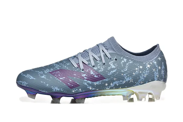 New Balance Gray Purple Low-Cut Knit Upper Asymmetric Lacing Firm-Ground Soccer Shoes