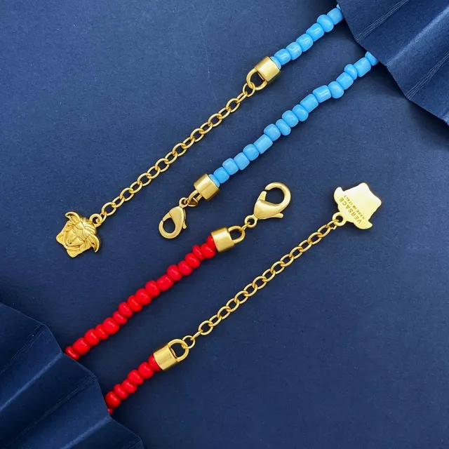 Versace Medusa Icon Red Gold Beaded Chain Pendant Necklace
