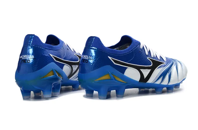 Mizuno Blue White Low-Cut Knit Upper Wave-Patterned Synthetic Overlays Firm-Ground Soccer Shoes