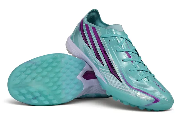 Adidas Blue Purple Iridescent Synthetic Upper Triple-Stripe Overlay Artificial-Grass Soccer Shoes