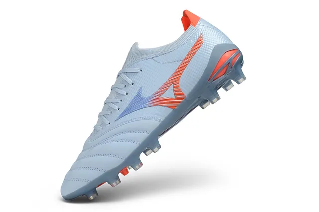 Mizuno Blue Orange Low-Cut Knit Upper Dynamic Wave Cage Overlay Firm-Ground Soccer Shoes