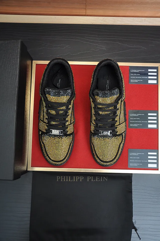 Philipp Plein Black Gold Crystal-Embellished Platform Sole Lifestyle Sneakers