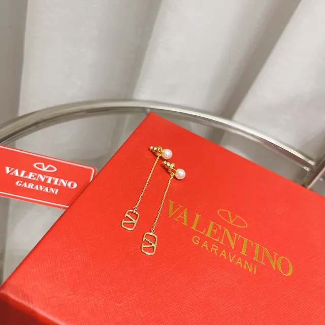 Valentino VLTN Pearl Stud Chain Dangling Earrings