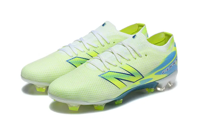 New Balance Furon Yellow Blue Knit Upper Translucent Sole Firm-Ground Soccer Shoes