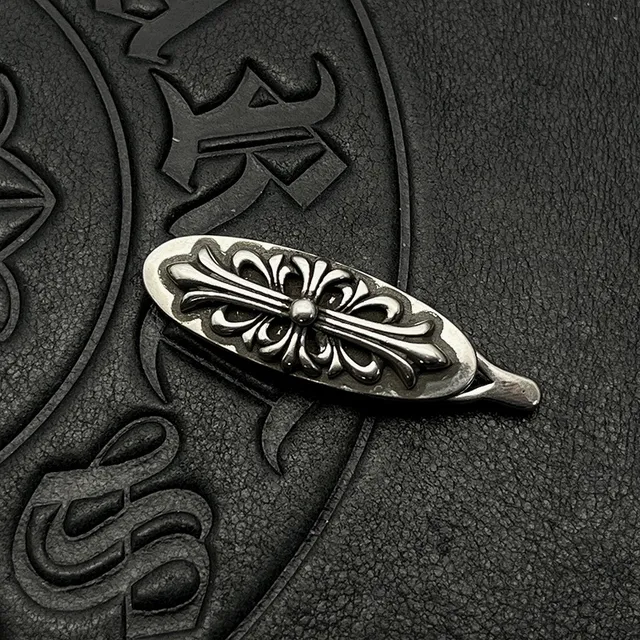 Chrome Hearts Cross Motif Silver Black Ornate Motifs Gothic Typography Brooch