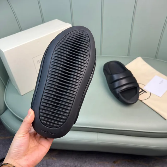 Balmain B-Court Black Gold Padded Strap Molded Sole Slippers