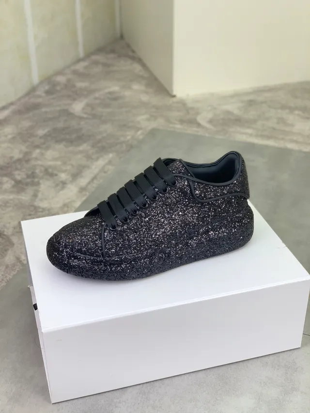 Alexander McQueen Black Silver Glitter-Covered Upper Oversized Silhouette Lifestyle Sneakers