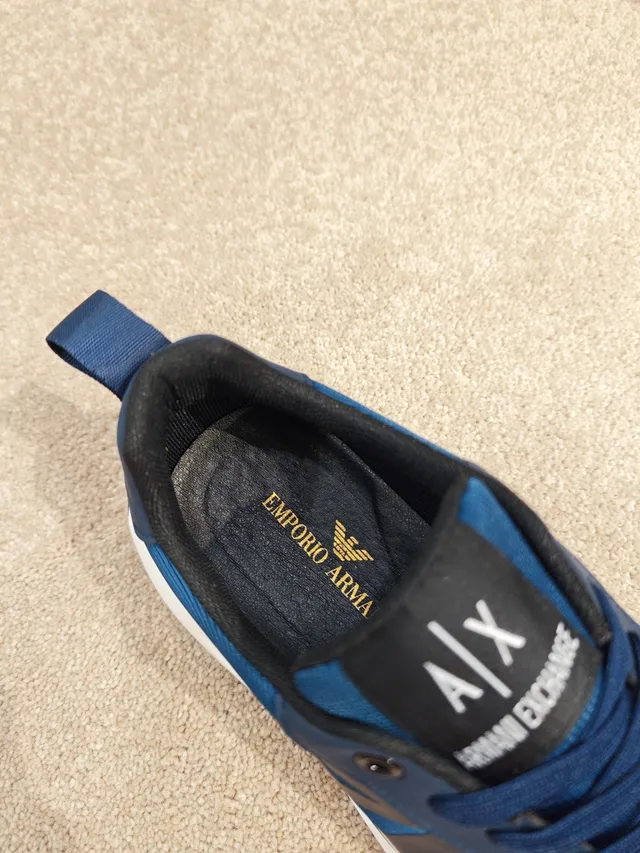 Armani Exchange Navy White Mixed-Material Upper Bold Side Logo Sneakers