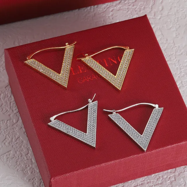 Valentino VLogo Pavé Crystal Gold and Silver Hoop Earrings