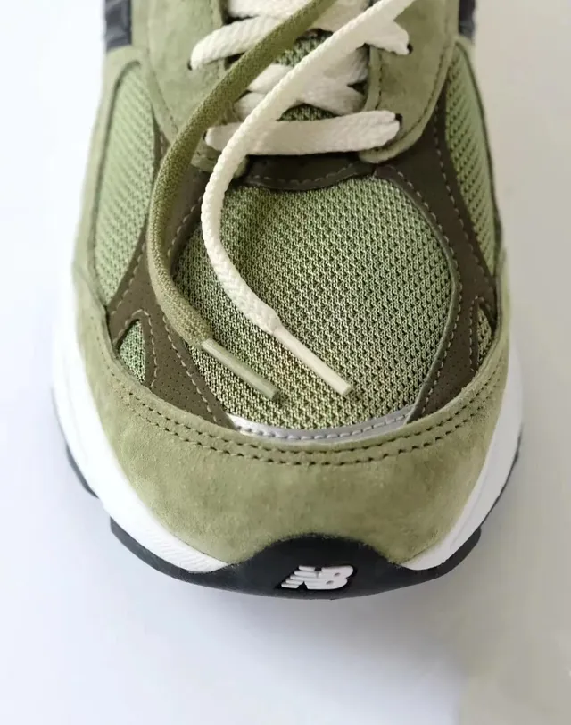 New Balance 990 Olive Green Suede and Mesh Lifestyle Sneakers