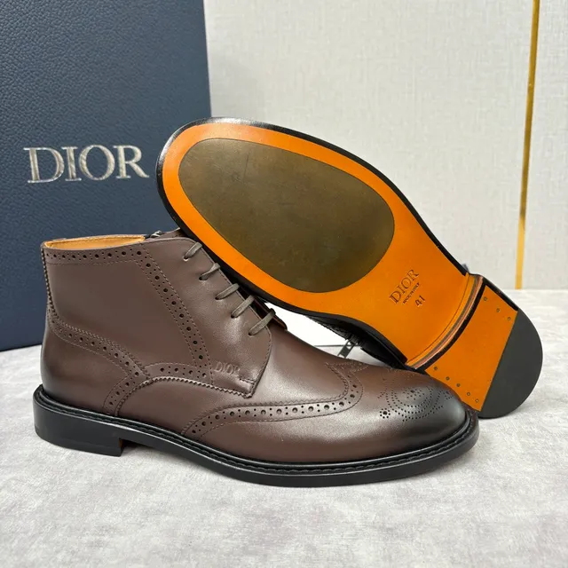 Dior Brown Black Brogue Detailing Lace-Up Front Ankle Boots