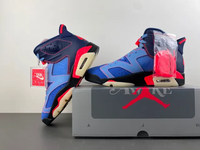 Air Jordan 6 Blue and Red High-Top Basketball Shoes