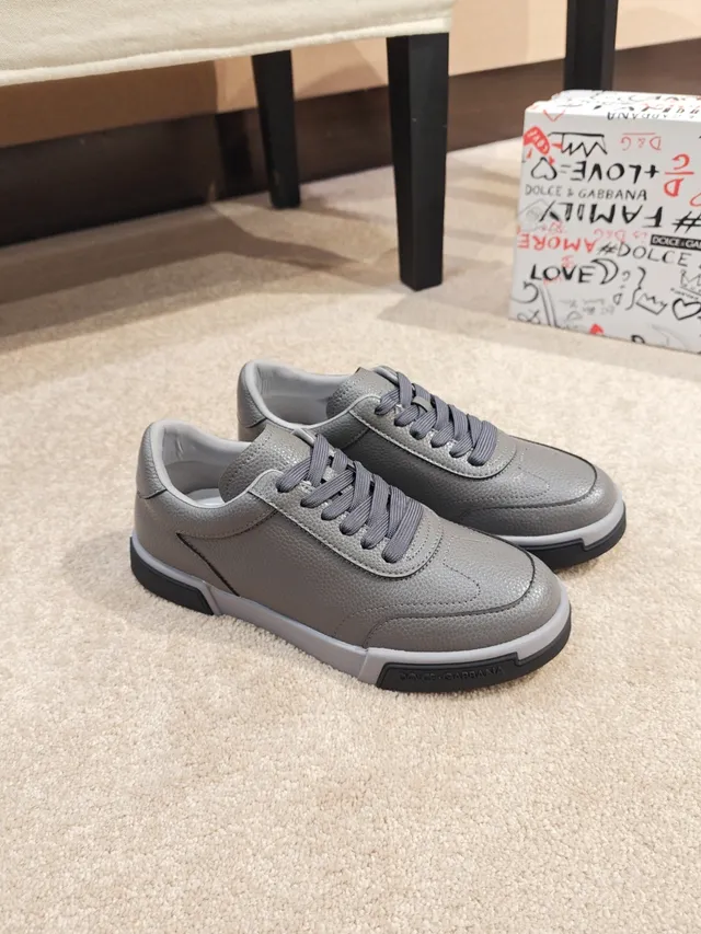 Dolce & Gabbana Gray Pebbled Leather Lifestyle Sneakers