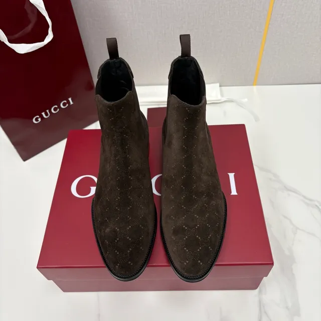 Gucci Brown Suede Speckled Chelsea Boots