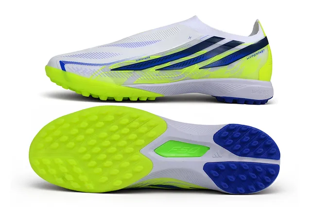 Adidas White Navy Low-Cut Sock-Fit Upper Molded Rubber Studs Turf Soccer Shoes